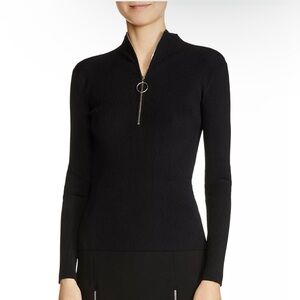 Maje Maria Zip-Detail Ribbed-Knit Sweater